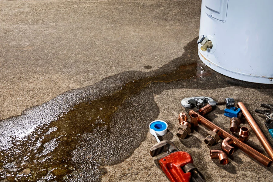 Water heater leaking and in need of repair from Righty Tighty Plumbing