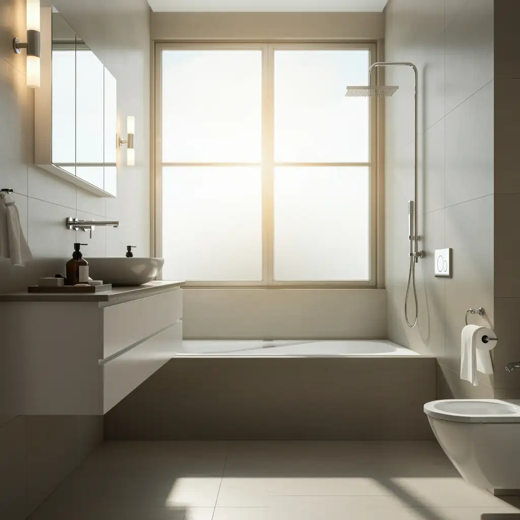 Modern bathroom showcasing innovative plumbing technology with sleek fixtures and smart shower system