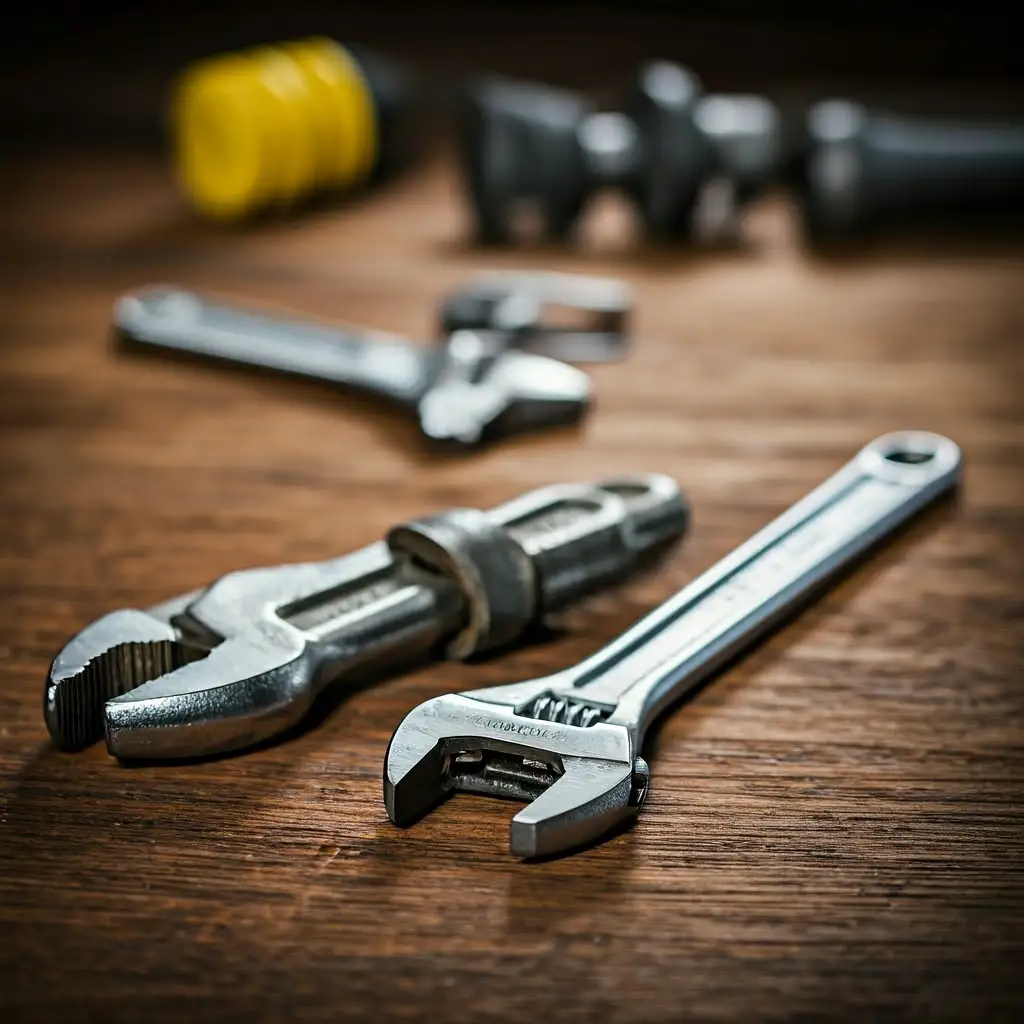 Essential plumbing tools list including adjustable wrenches and pipe grips for professional repairs