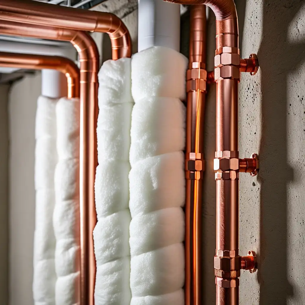 Insulated copper pipes showing how to winterize house plumbing with proper pipe protection