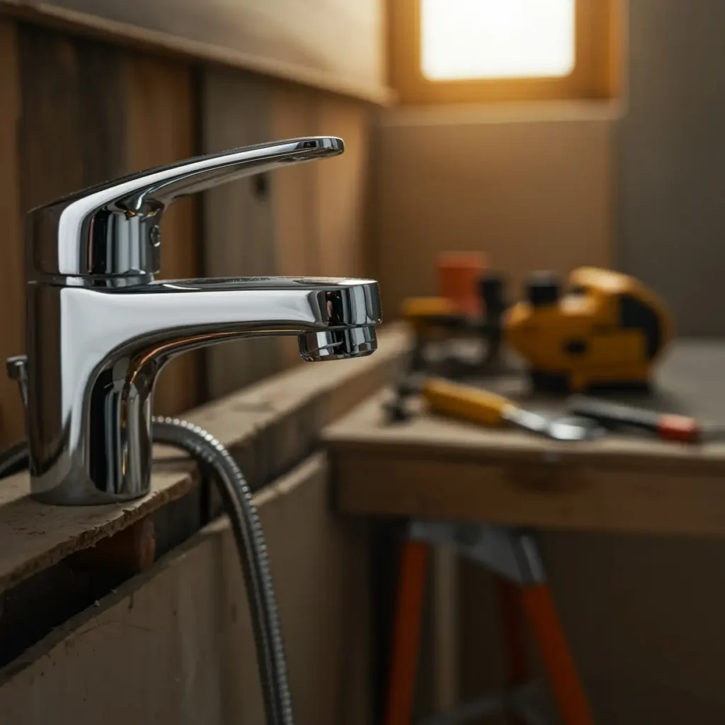 Chrome faucet installation - key factor in bathroom remodel costs