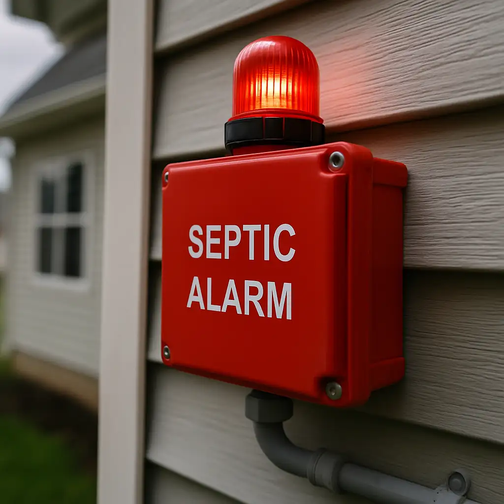 Red septic alarm going off - flashing septic tank alarm signal indicating system problems