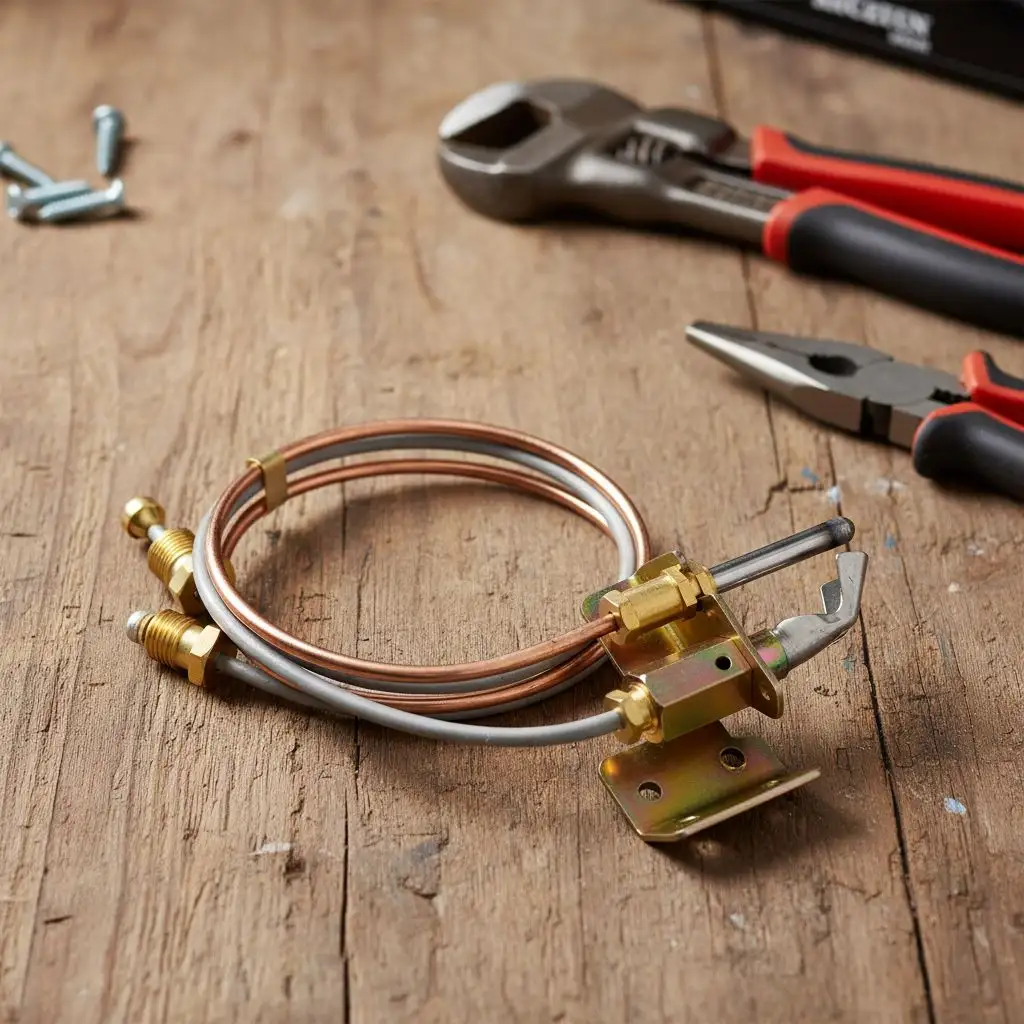 A new thermocouple on a workbench, a key part that answers what does a thermocouple do.