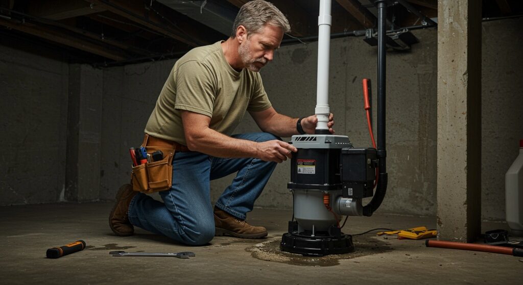 Plumber responding to sump pump failure