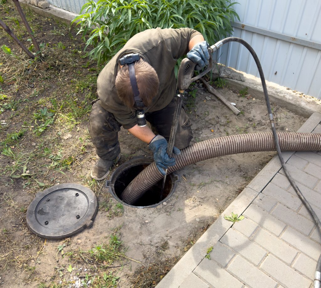 Sewer line inspection in residential yard