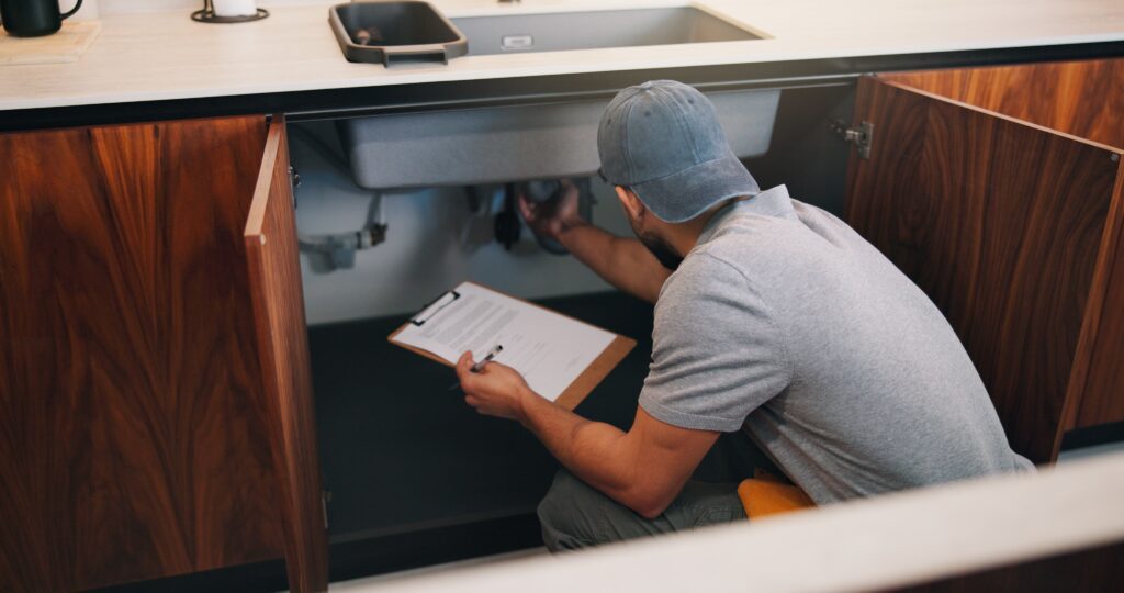 Plumber in Gatlinburg checking pipes, drains, and water heater connections