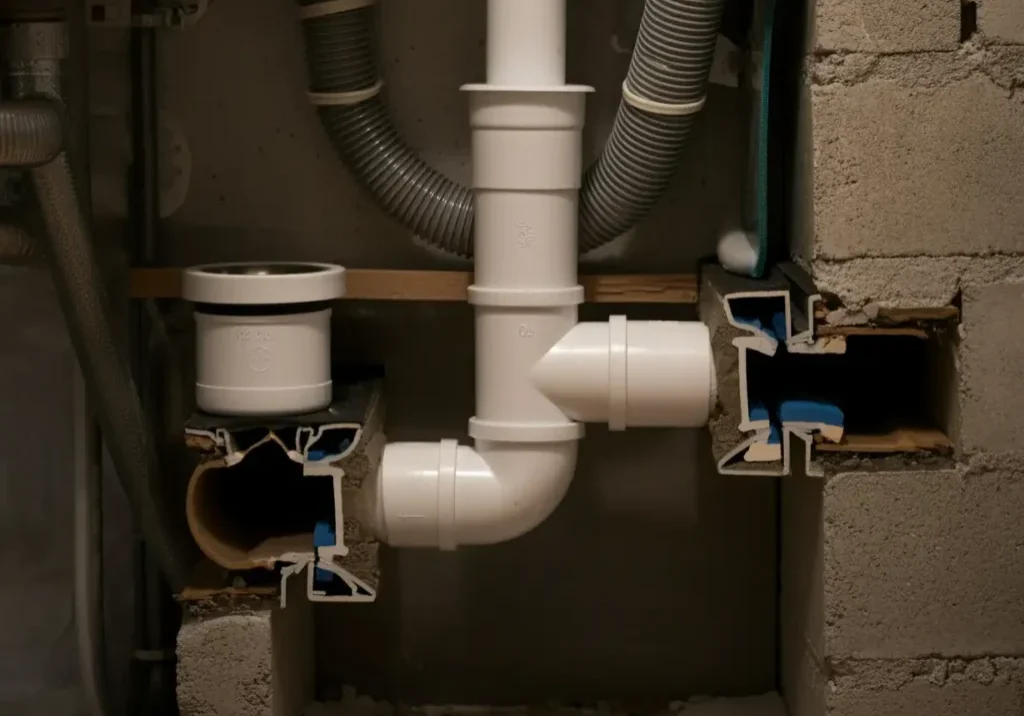 Plumbing vent system showing drain vent pipes, essential for proper drainage ventilation.