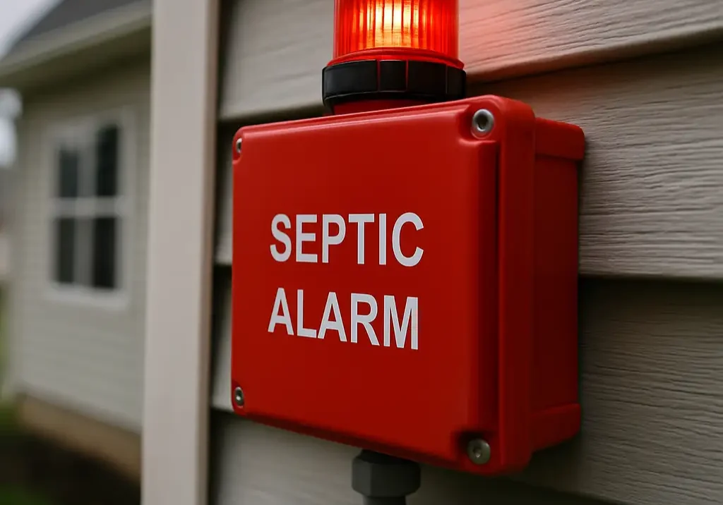 Red septic alarm going off - flashing septic tank alarm signal indicating system problems