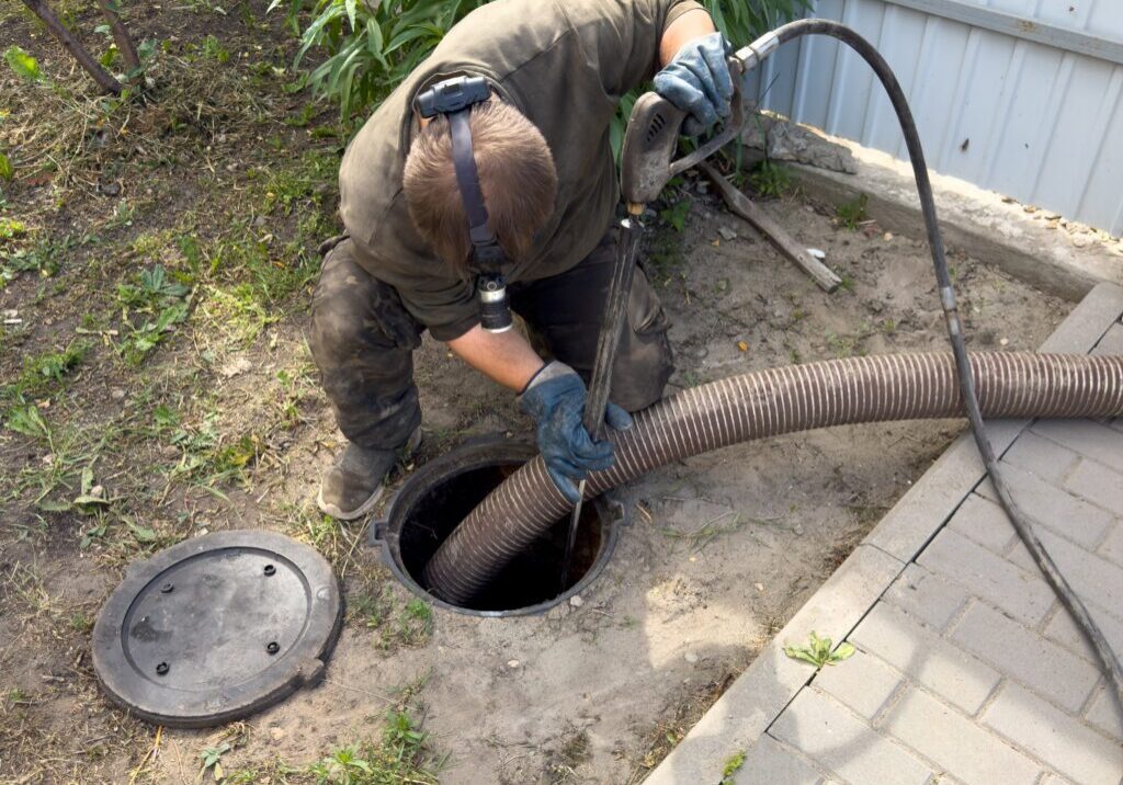 Sewer line inspection in residential yard