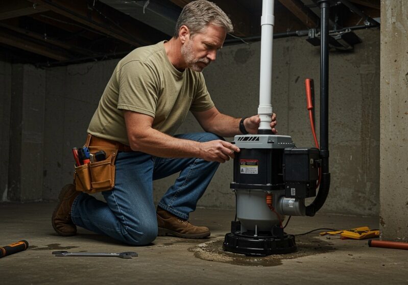 Plumber responding to sump pump failure