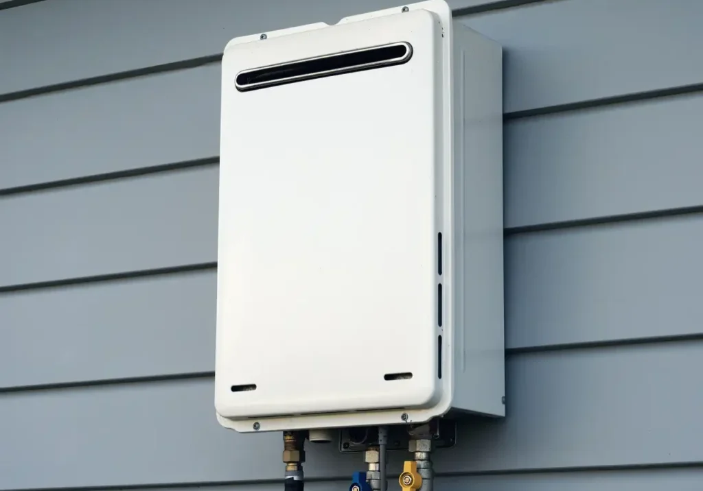 Modern tankless water heater showing compact design and energy efficiency