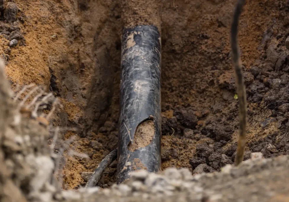 Warning signs of sewer line damage: cracks, water pooling, and ground settling in yard